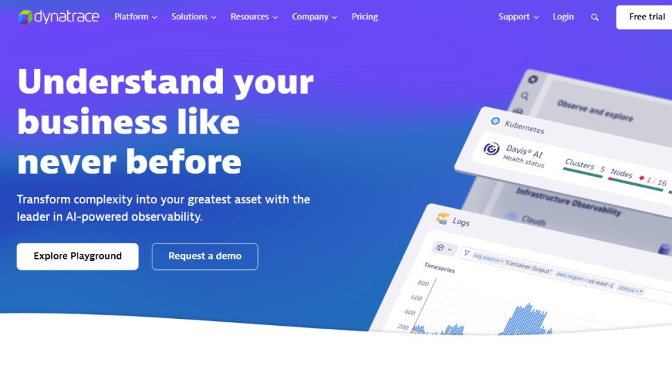 Website screenshot of Dynatrace (July, 2025)