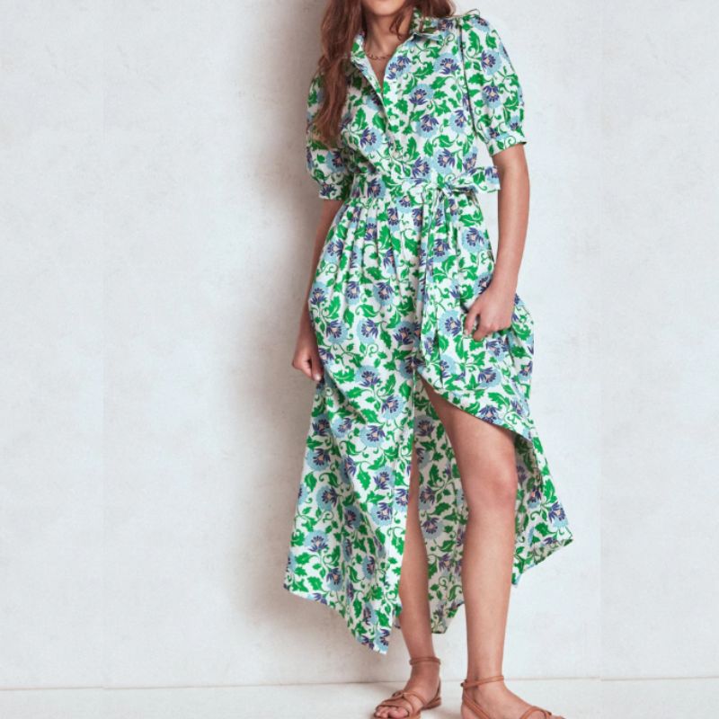 shirt dress with green floral print
