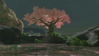Screenshot of a cherry blossom tree in Zelda: Tears of the Kingdom