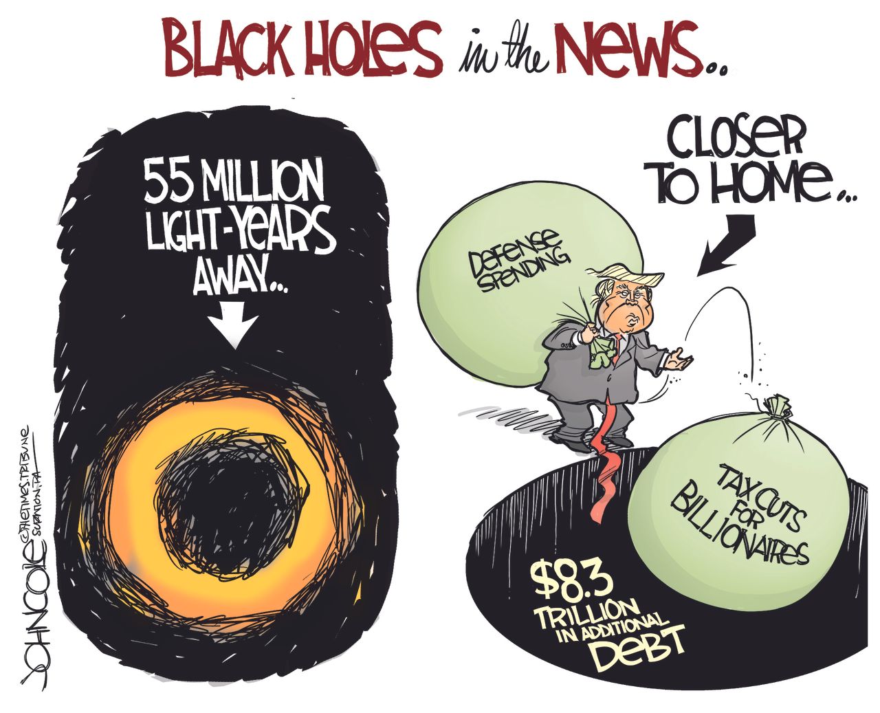 Political Cartoon U.S. Trump black hole tax cuts deficit