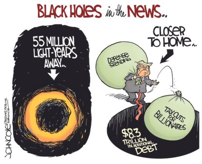 Political Cartoon U.S. Trump black hole tax cuts deficit