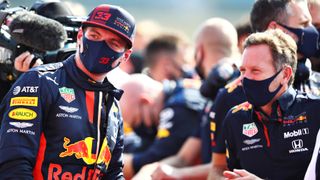 Max Verstappen, left, of Red Bull Racing won the 70th Anniversary Grand Prix at Silverstone on Aug. 9.