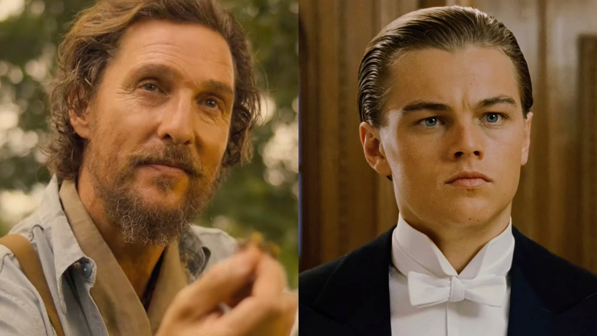 Matthew McConaughey and Leonardo DiCaprio in a side-by-side photo.