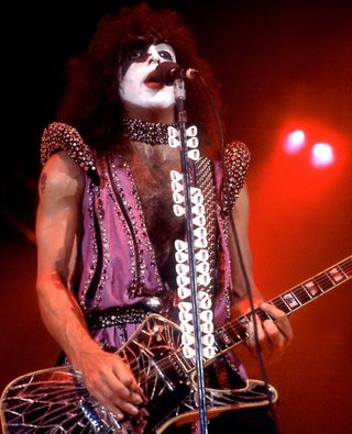 Paul Stanley performs onstage with Kiss at the International Ampitheater in Chicago, Illinois on September 22, 1979
