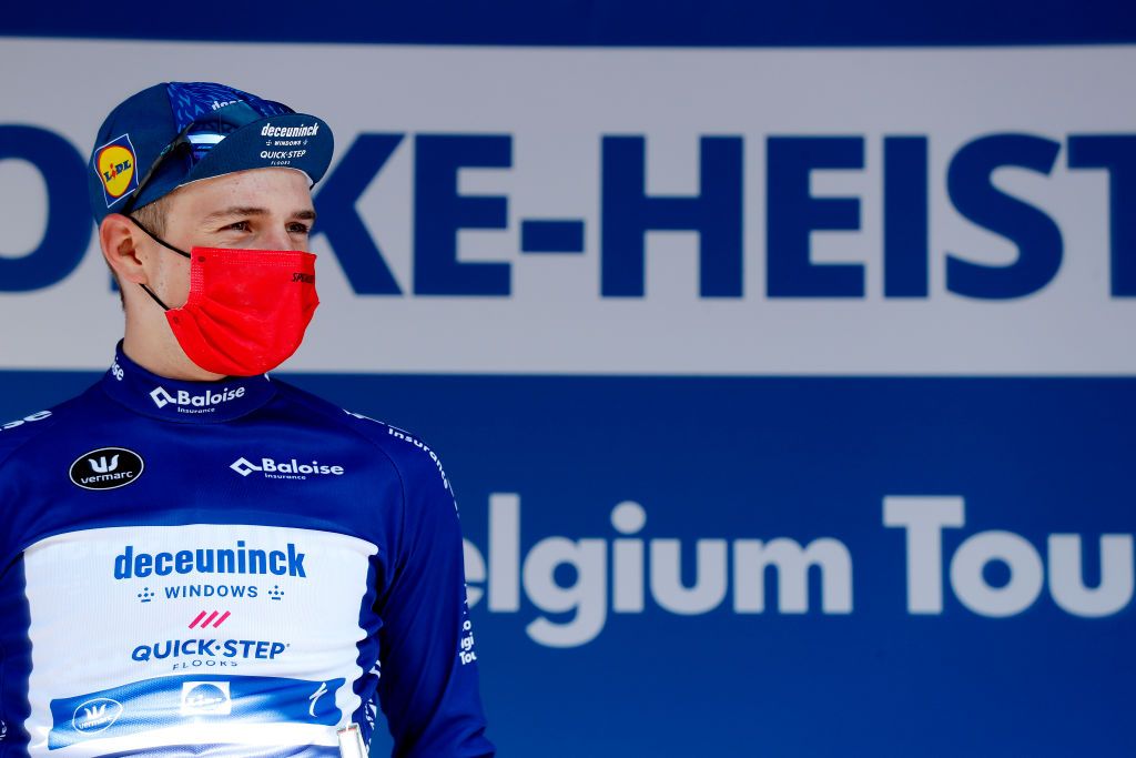 KNOKKEHEIST BELGIUM JUNE 10 Remco Evenepoel of Belgium and Team Deceuninck QuickStep Blue leader jersey during the 90th Baloise Belgium Tour 2021 Stage 2 a 112km Individual Time Trial stage from KnokkeHeist to KnokkeHeist ITT baloisebelgiumtour on June 10 2021 in KnokkeHeist Belgium Photo by Bas CzerwinskiGetty Images