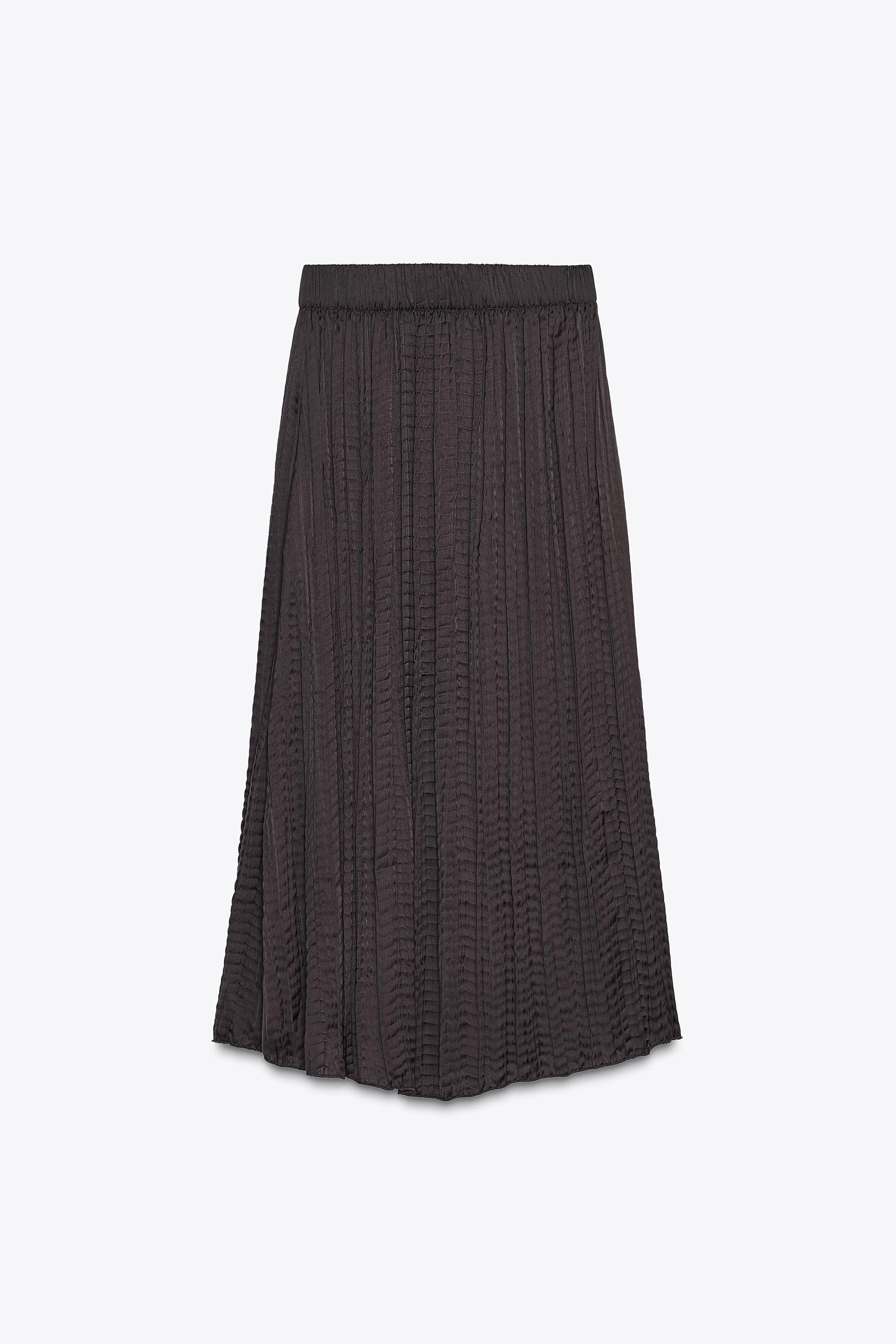 Wrinkled Effect Satin Skirt