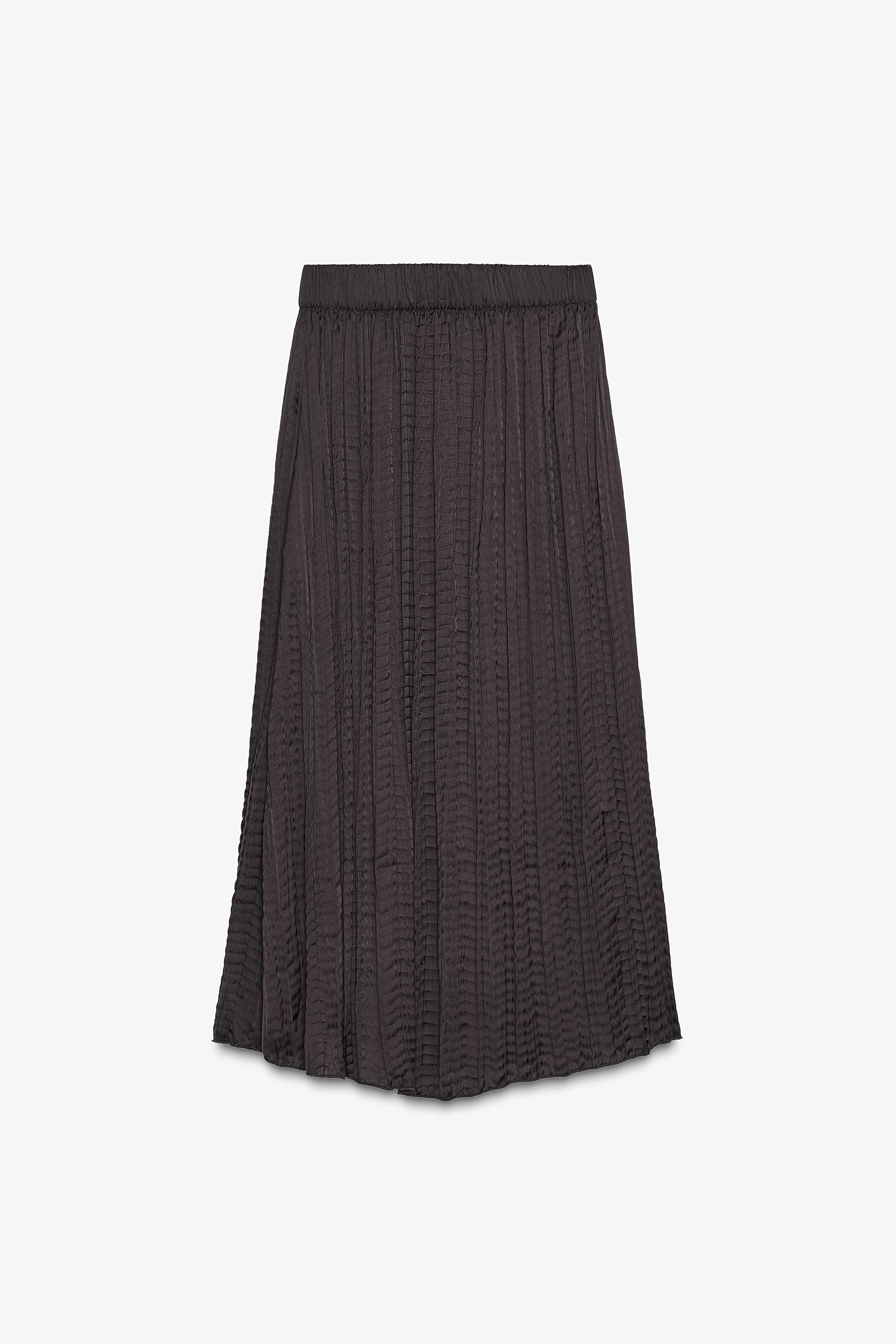 Wrinkled Effect Satin Skirt