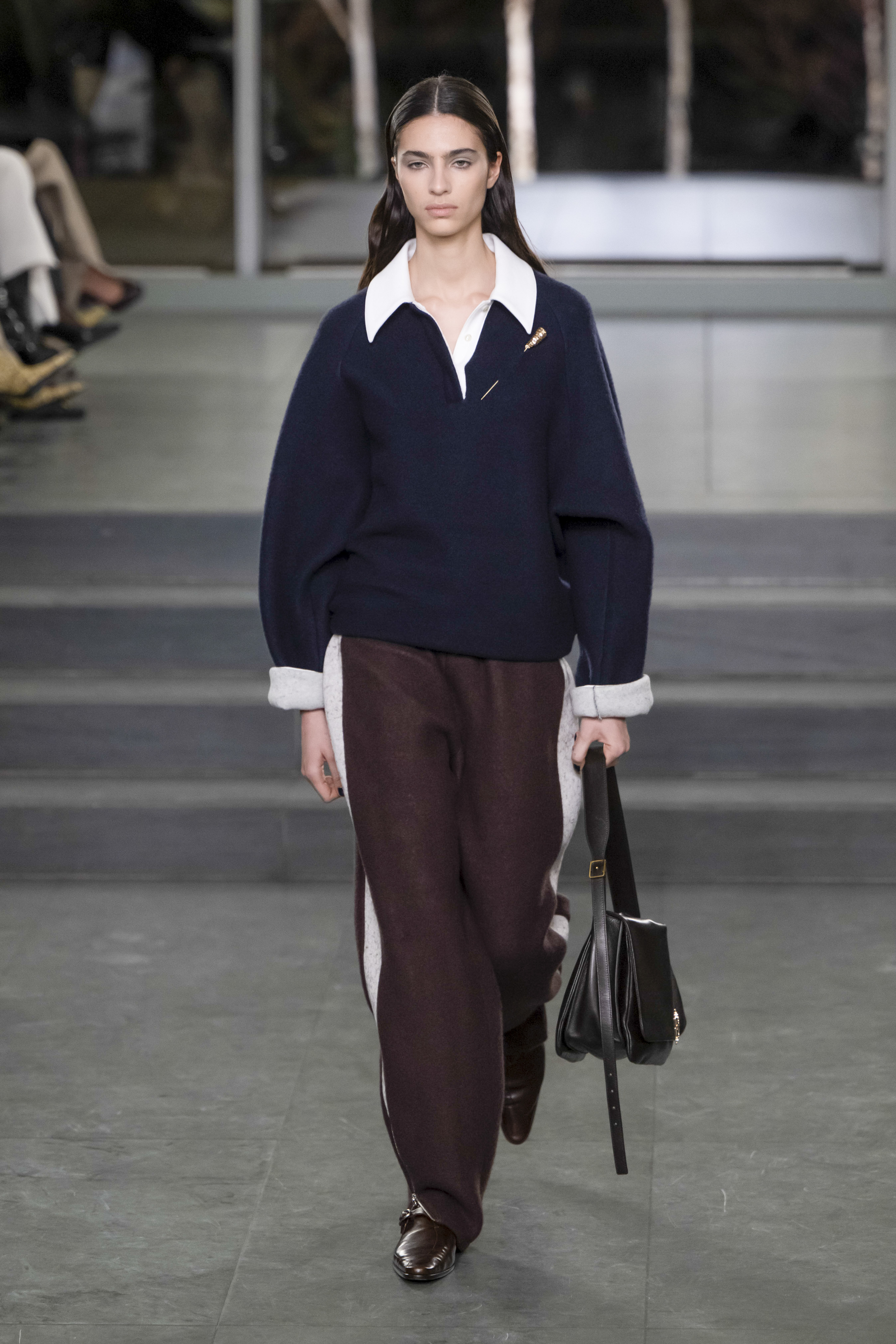 Autum/Winter 25 trouser trends - sporty stripes and polo jumper, Tory Burch runway