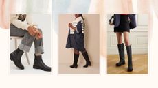 composite of three models wearing the best black boots from next, duo and ganni