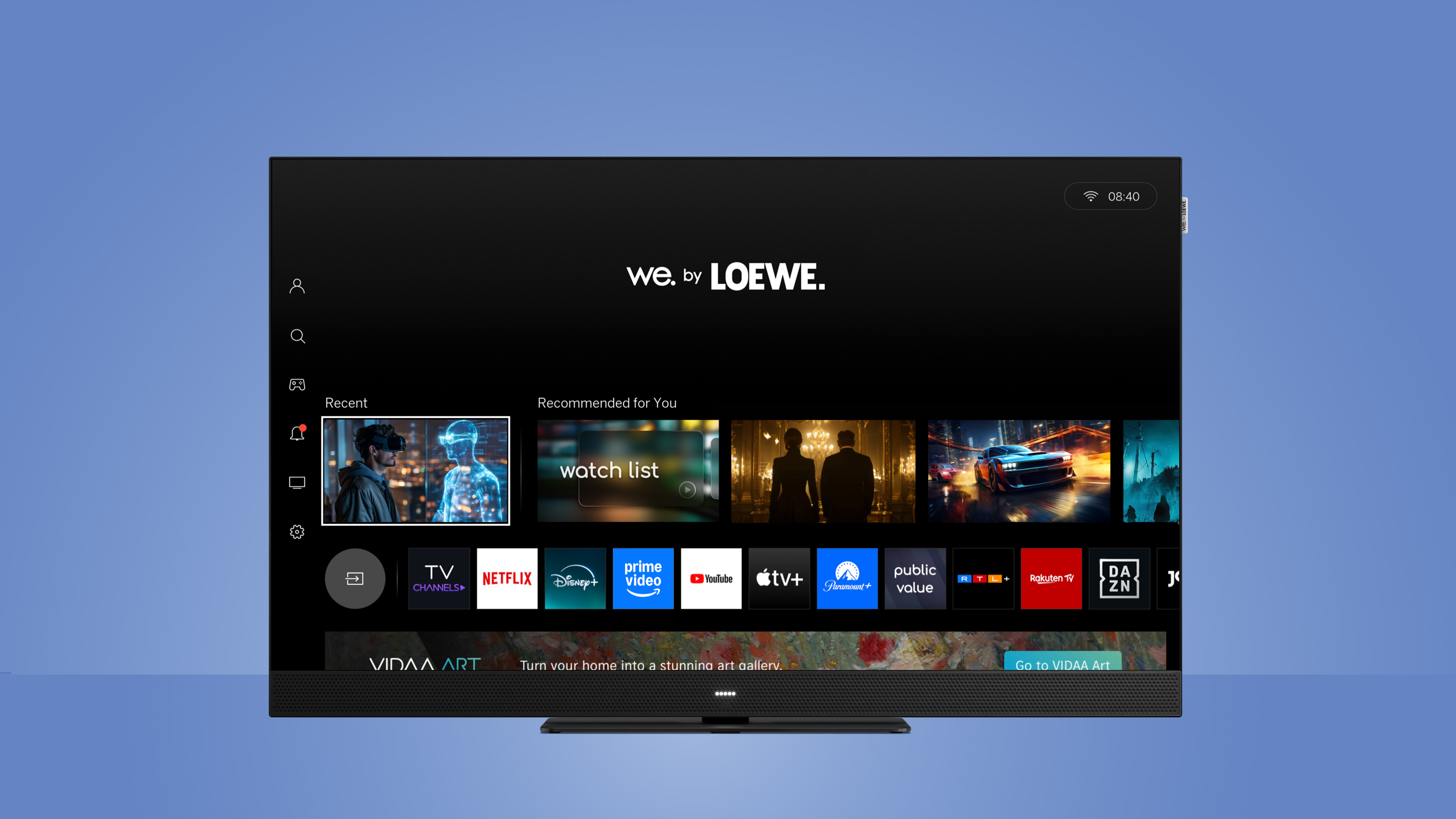 A Loewe TV on a pale blue background