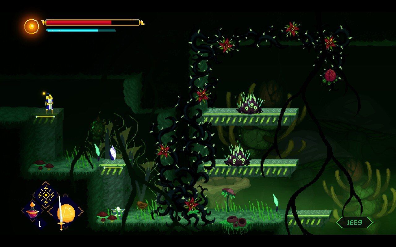 Screenshots from Adventure of Samsara showing a warrior exploring dangerous underground areas full of obstacles