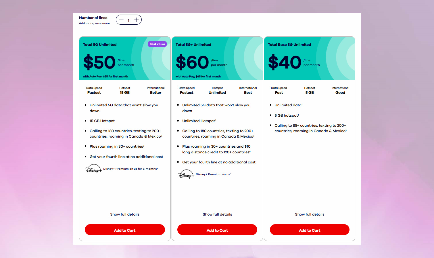 Total Wireless - plan cost screen shot.
