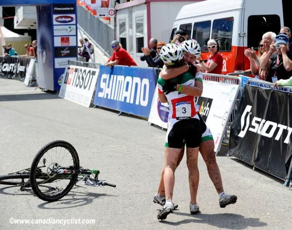 Teammates congratulate after Colnago Arreghini Sudtirol take 1-2.