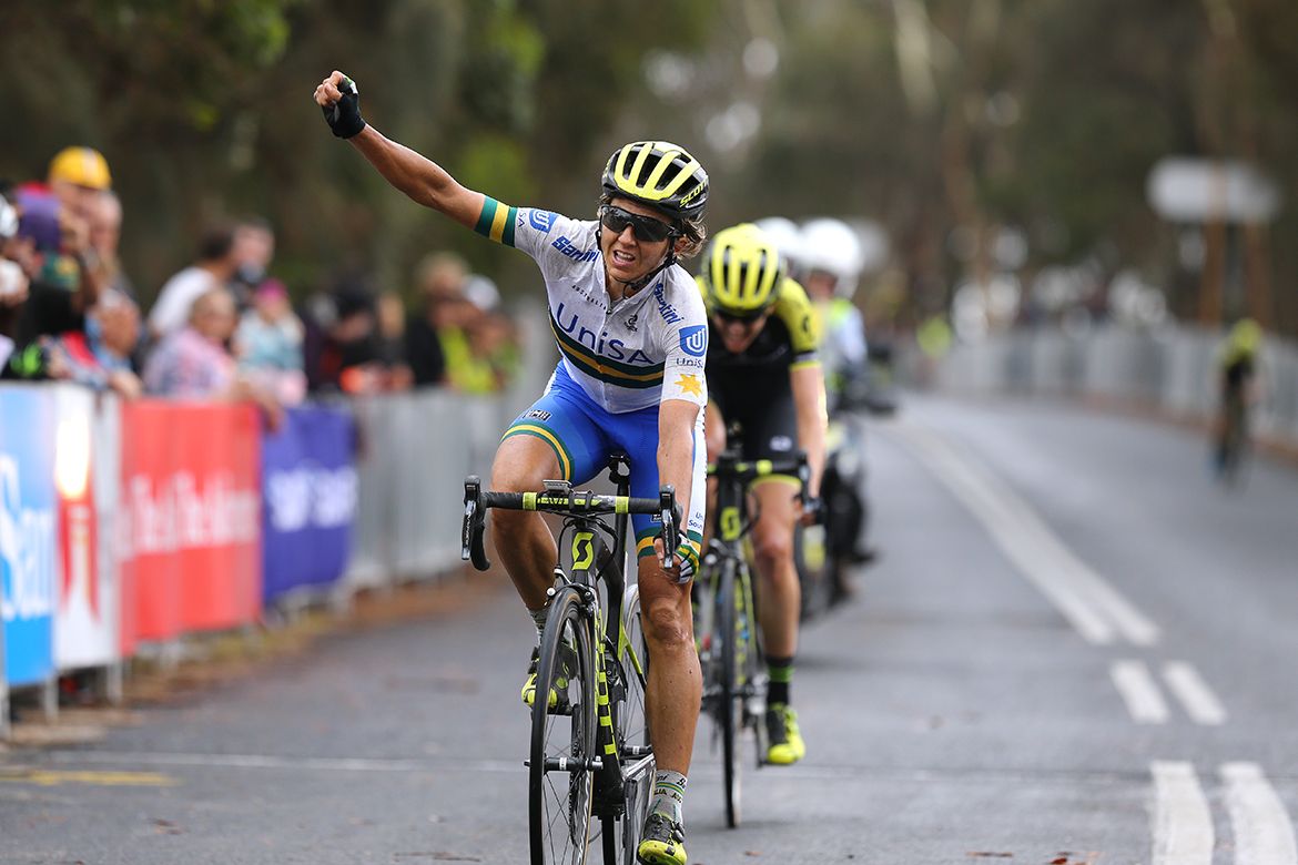 Katrin Garfoot (UniSA-Australia) celebrates stage 2 victory