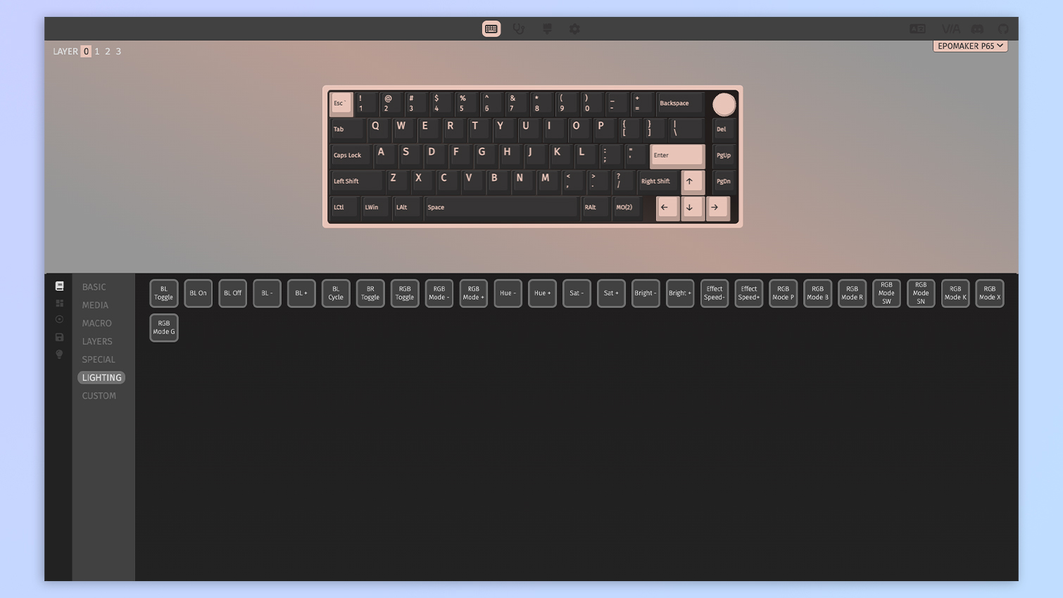 Epomaker P65 customization via VIA web app