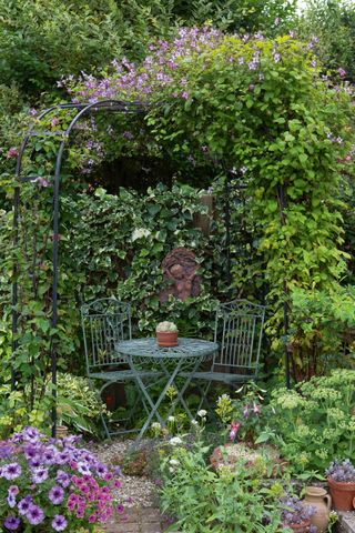 arbour seat with vertical planting