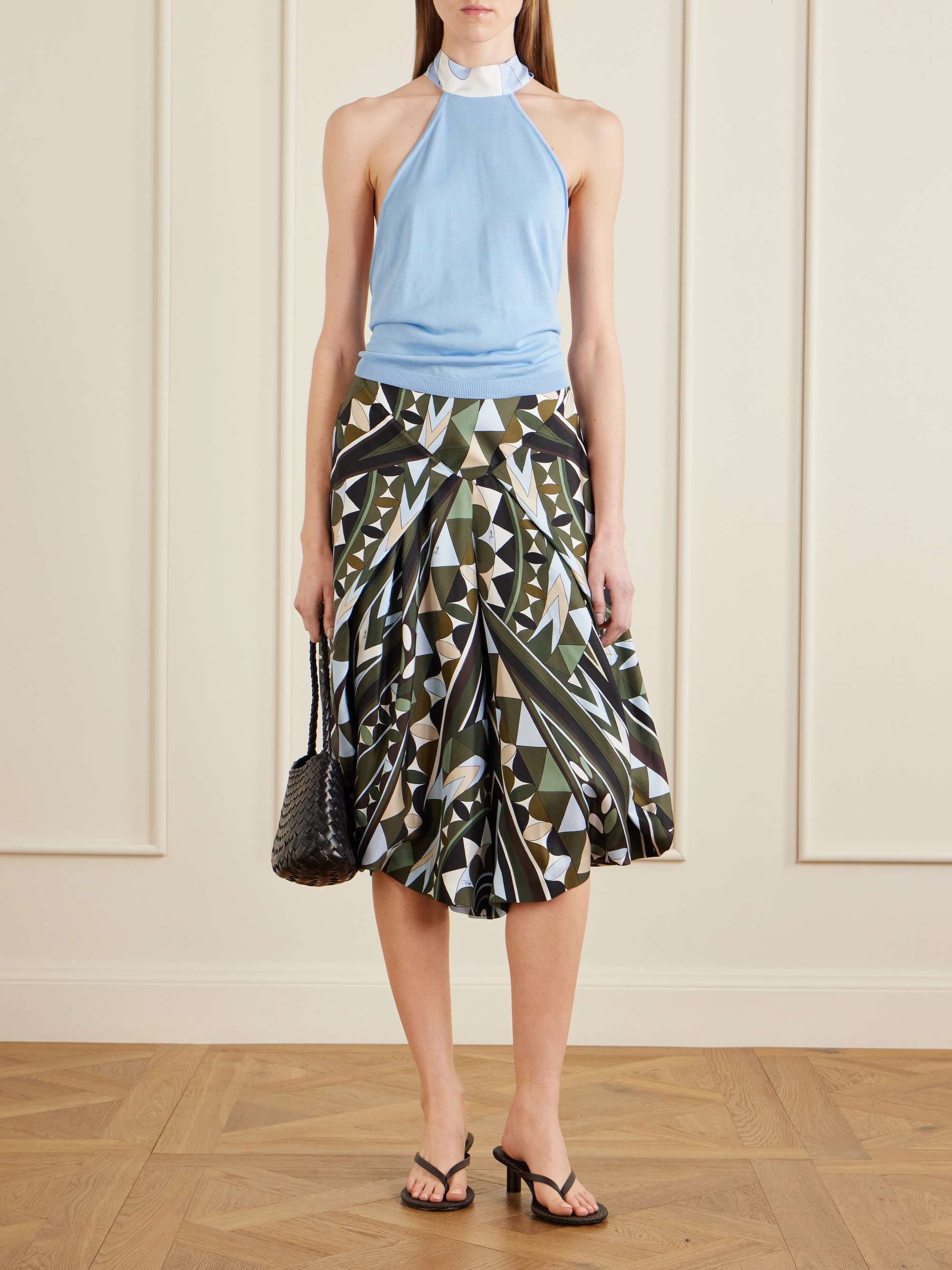 Printed Silk-Twill Wide-Leg Pants