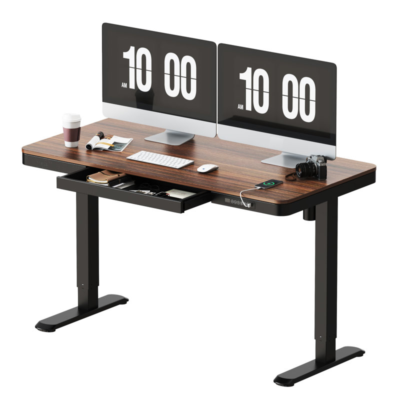 Inbox Zero Home Office Height Adjustable Standing Desk With Drawer &amp;amp; Reviews | Wayfair