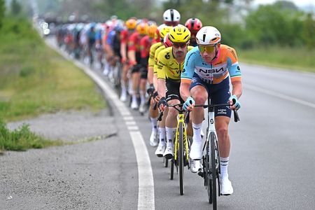VELIKO TARNOVO, BULGARIA - MAY 09: Ryan Mullen of Ireland and Team NSN Cycling leads the peloton during the 109th Giro d'Italia 2026, Stage 2 a 221km stage from Burgas to Veliko Tarnovo / #UCIWT / on May 09, 2026 in Veliko Tarnovo, Bulgaria. (Photo by Tim de Waele/Getty Images)