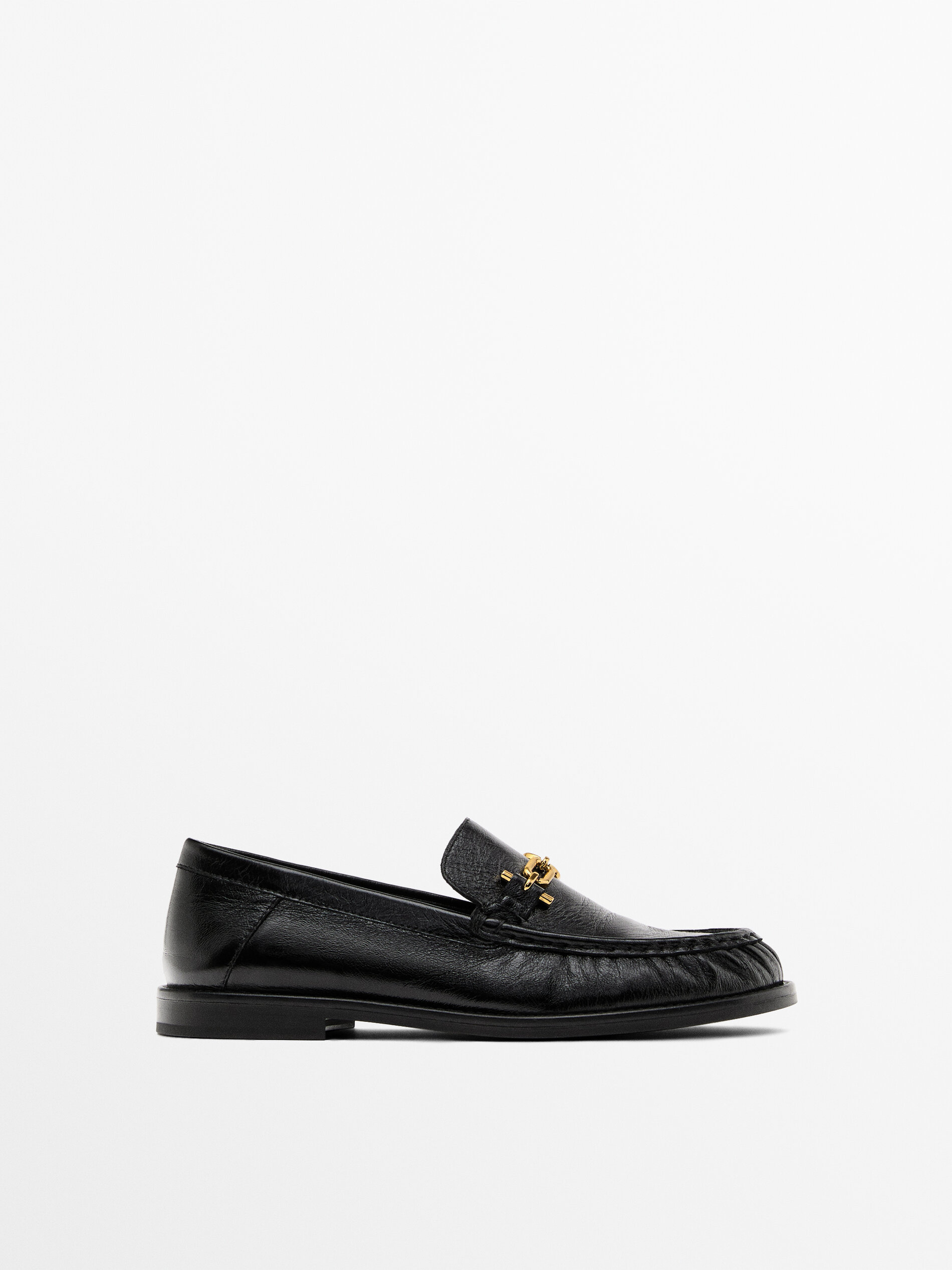 Crackled Leather Loafers With Decorative Detail
