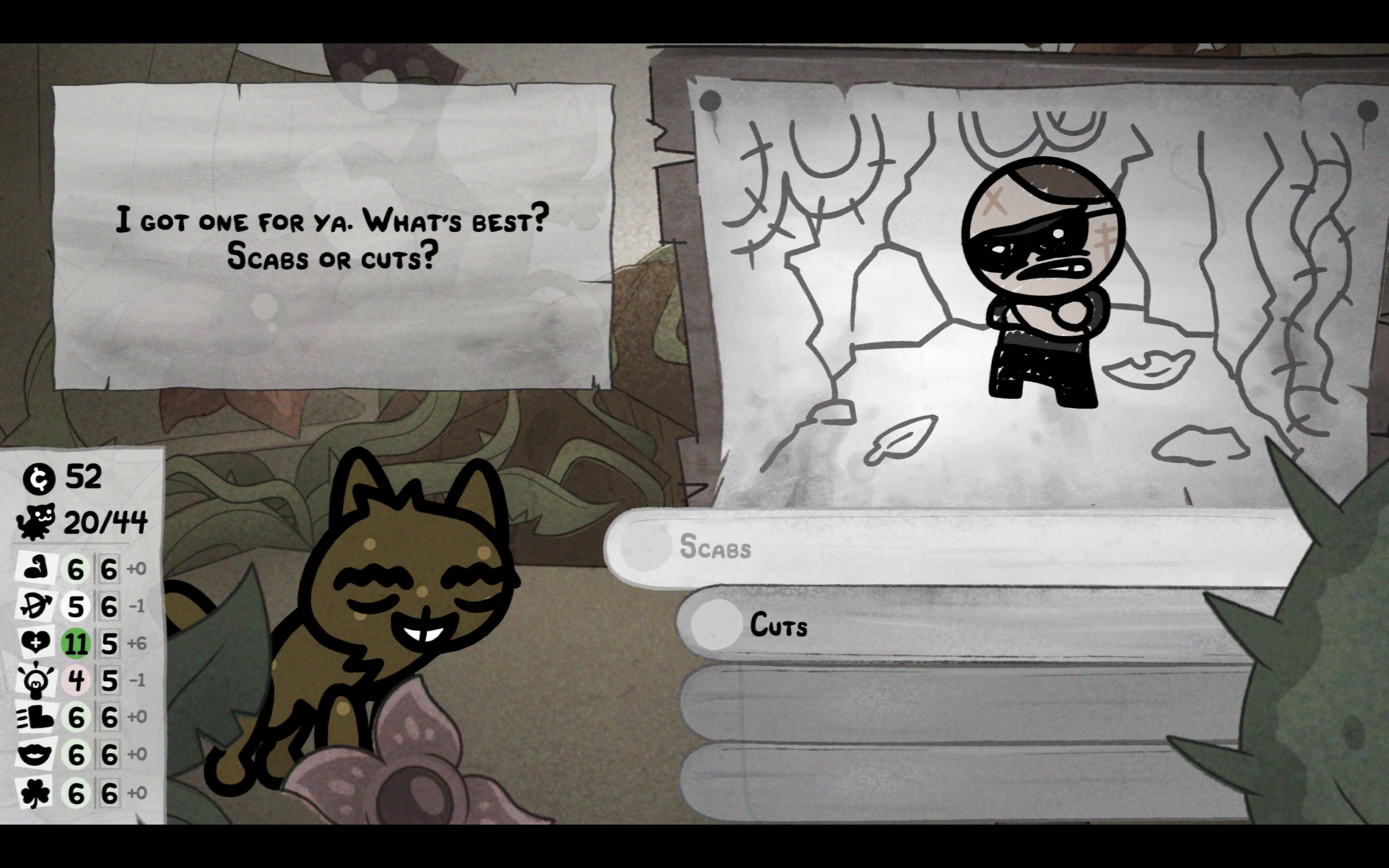 A cat encountering Butch during an adventure in Mewgenics.