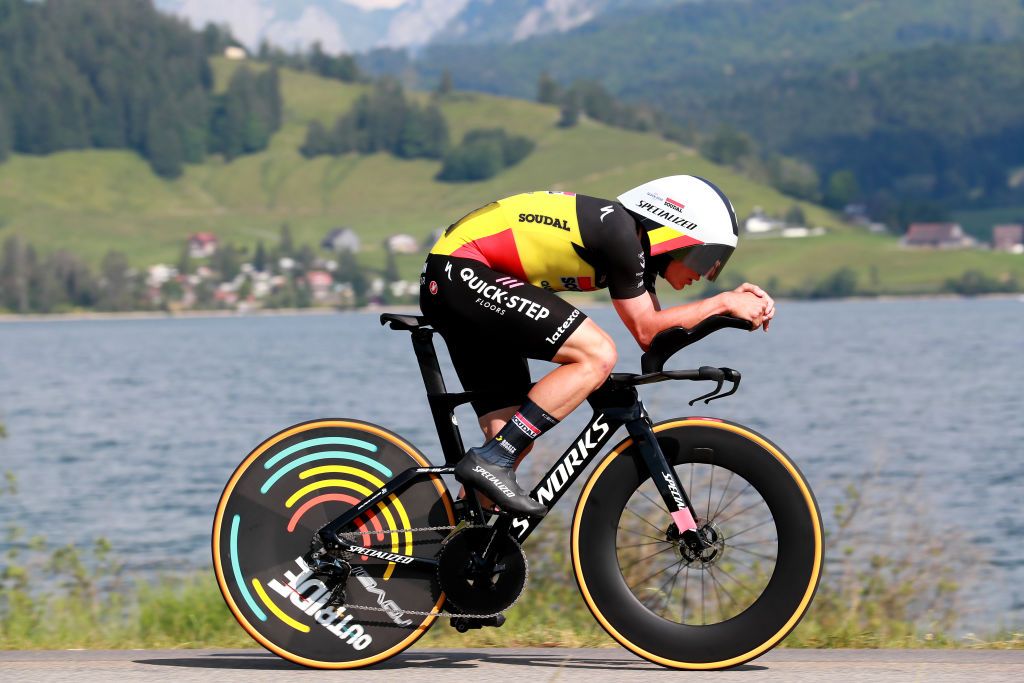 EINSIEDELN SWITZERLAND JUNE 11 Remco Evenepoel of Belgium and Team Soudal QuickStep sprints during the 86th Tour de Suisse 2023 Stage 1 a 127km individual time trial stage from Einsiedeln to Einsiedeln UCIWT on June 11 2023 in Einsiedeln Switzerland Photo by Heinz ZwickyGetty Images
