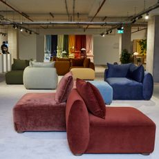 Individual modules of the John Lewis Elara sofa in various fabric colours at the brand's autumn/winter 2026 press preview