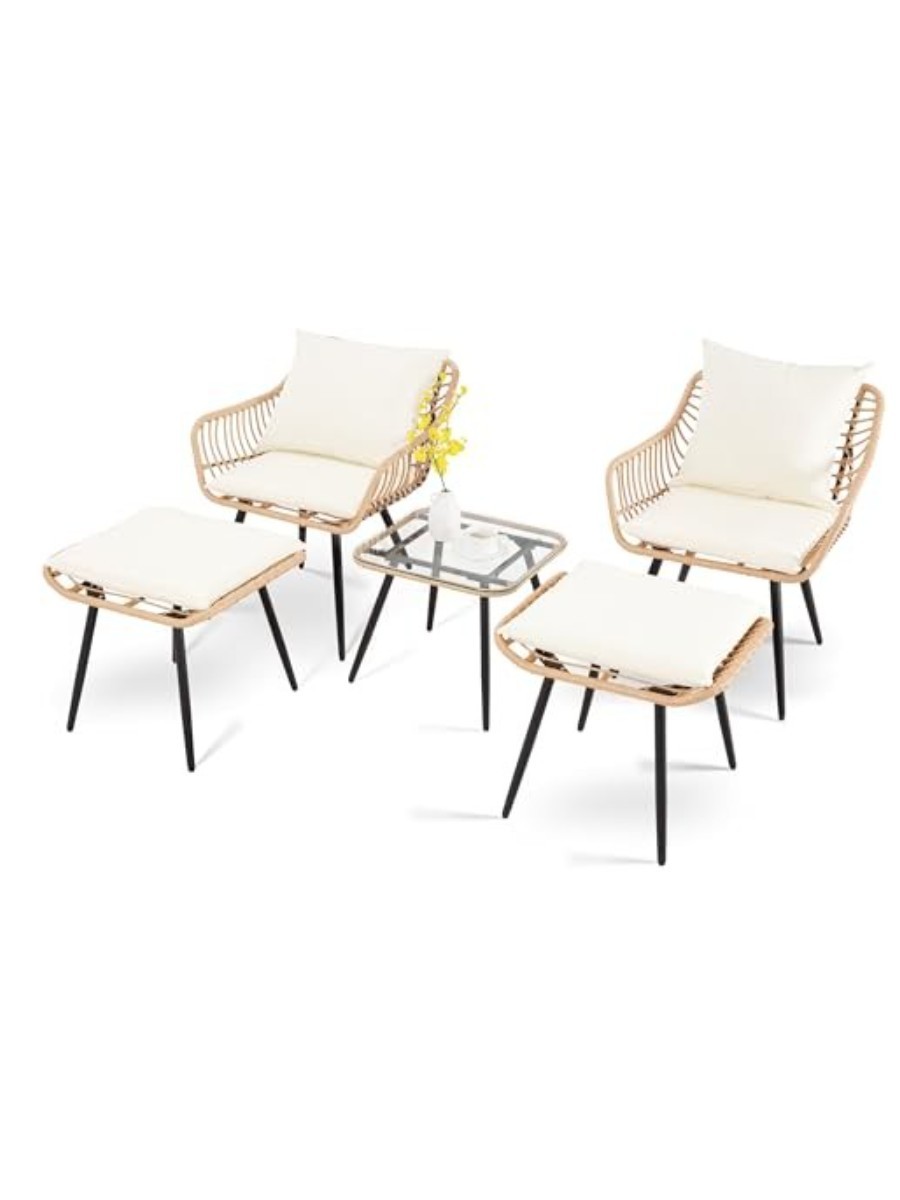 PORWEY, 5-Piece Wicker Furniture Set