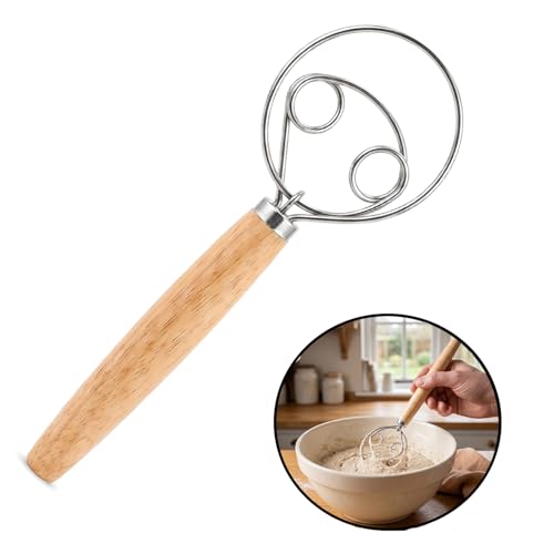 Danish Dough Whisk, 24cm Double Eye Stainless Steel Bread Dough Mixer for Dough and Pastry Baking, Hand Whisk Blending Tool