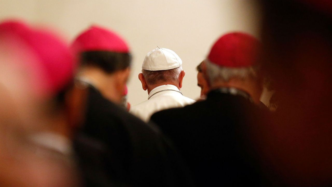 Pope Francis attends a meeting with the Executive Committee of the Latin American Episcopal Council