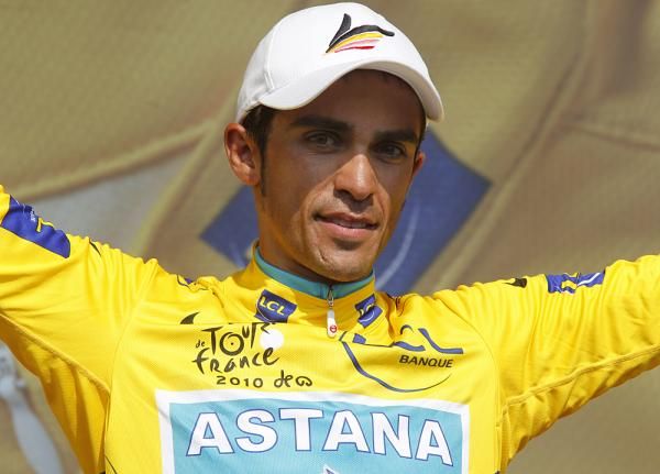 Alberto Contador (Astana) ends his first day in the maillot jaune.