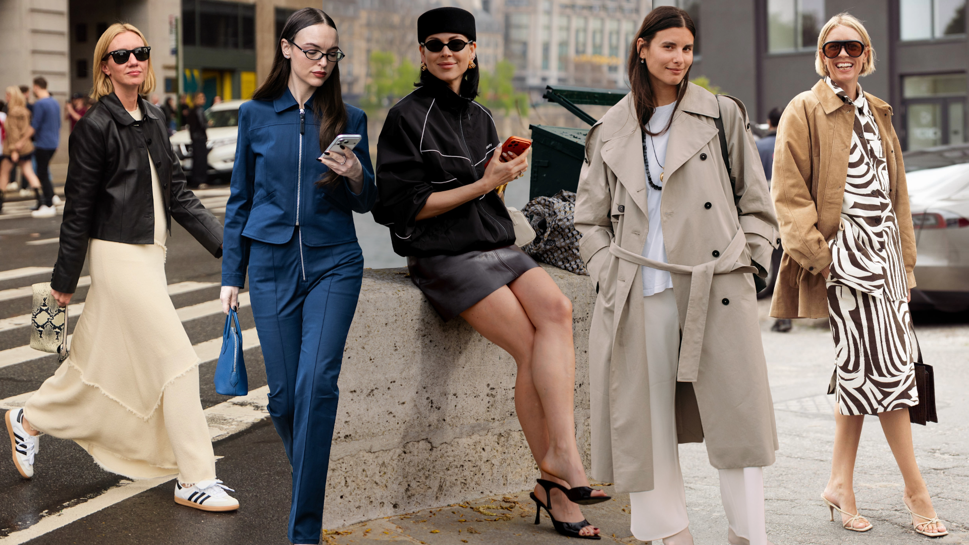collage of fashion week attendees wearing spring 2026 jacket trends