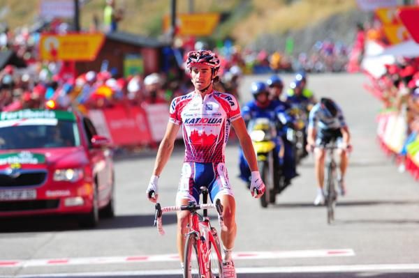Daniel Moreno (Katusha) crosses the line at Sierra Nevada.