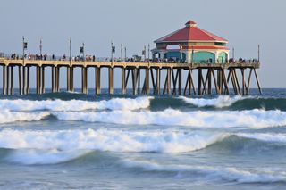 Huntington Beach pier at sunset (Orange county, California).