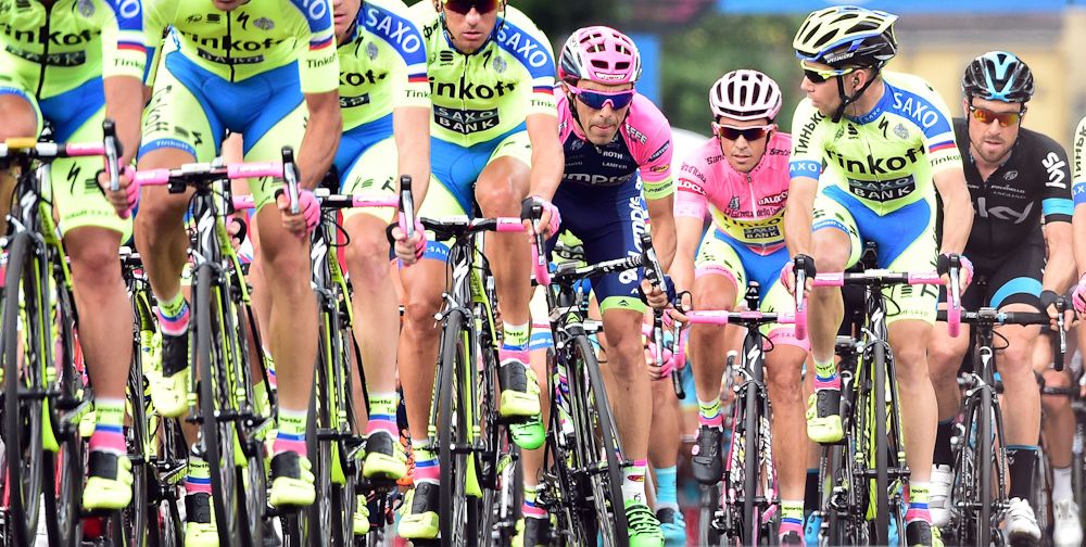 Alberto Contador tucked in safely behind his team during the final stage of the 2015 Giro d'Italia.