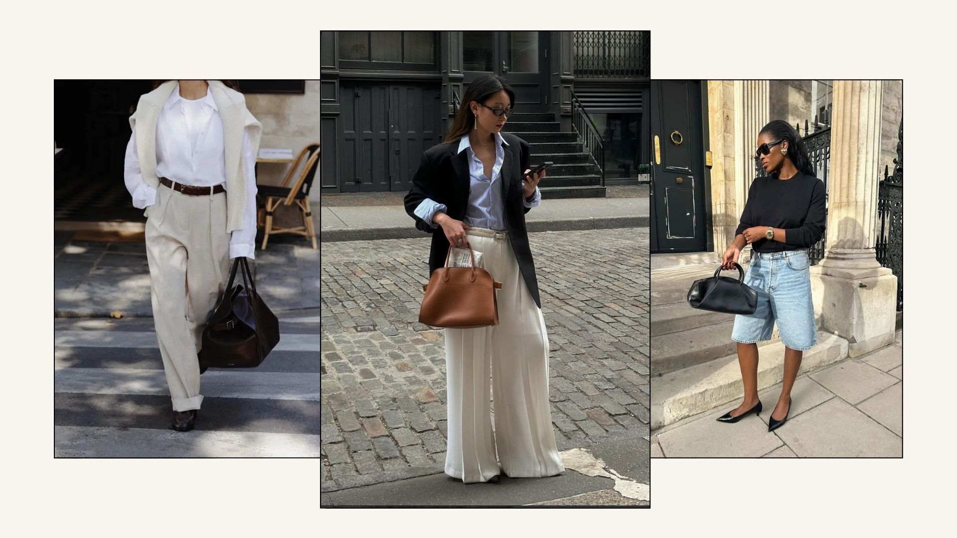 Three women wear luxury outfits