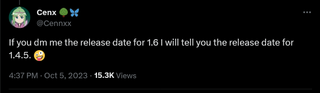 If you dm me the release date for 1.6 I will tell you the release date for 1.4.5. 🤪