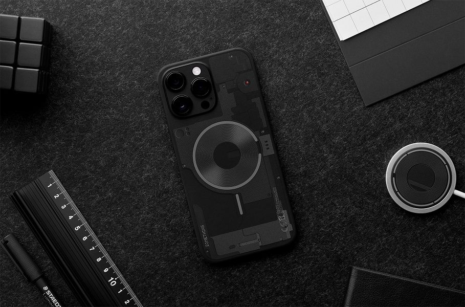 A Something (Dark) case by Dbrand for Apple's iPhone 14 series.