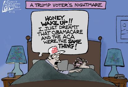 Political Cartoon U.S. Trump supporter Obamacare Affordable Care Act same thing