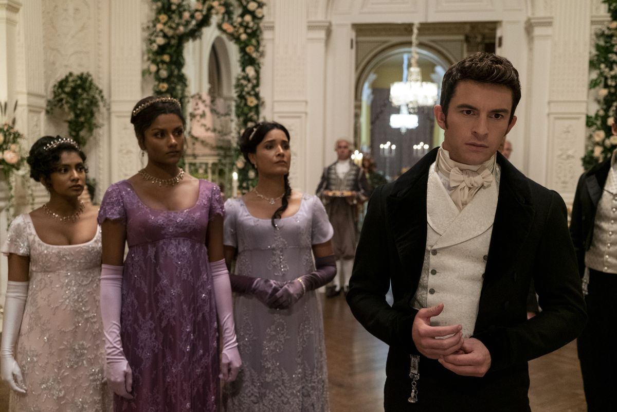 Bridgerton Season 2 Review - Charithra Chandran, Simone Ashley, Shelley Conn, and Jonathan Bailey in Bridgerton