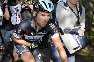 Mark Cavendish after a crash on stage one of the 2014 Tour de France