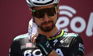 BORA hansgrohe Slovakia rider Peter Sagan take out the face mask prior the start of the oneday classic cycling race Strade Bianche White Roads on August 1 2020 in Siena Tuscany Photo by Marco BERTORELLO AFP Photo by MARCO BERTORELLOAFP via Getty Images
