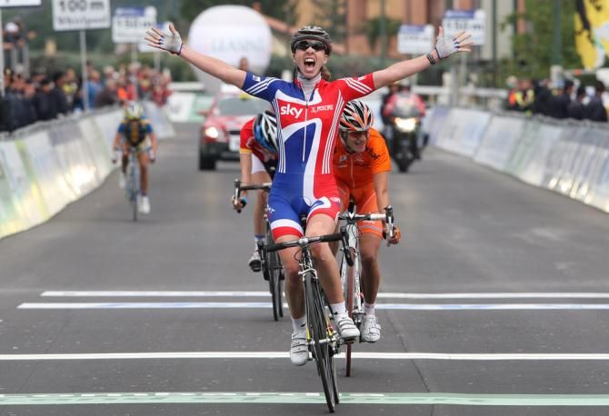 Nicole Cooke outsprinted Marianne Vos and Judith Arndt to win the 2008 road race world championship. With her victory Cooke became the first cyclist to win a road world championship and the Olympic road race in the same year.