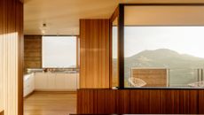 Wooden living room in Saddle Peak House, Santa Monica
