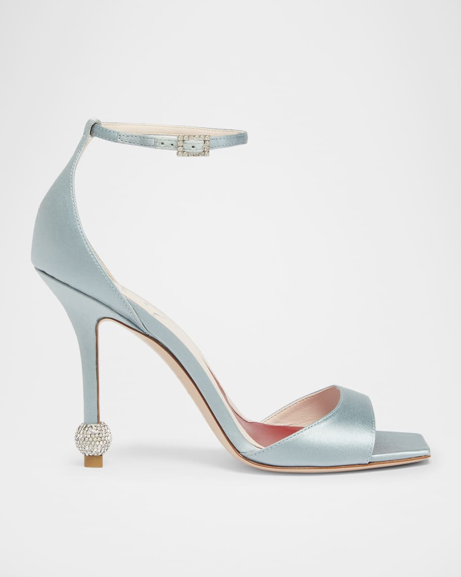 Marlene Strass-Heel Satin Ankle-Strap Sandals