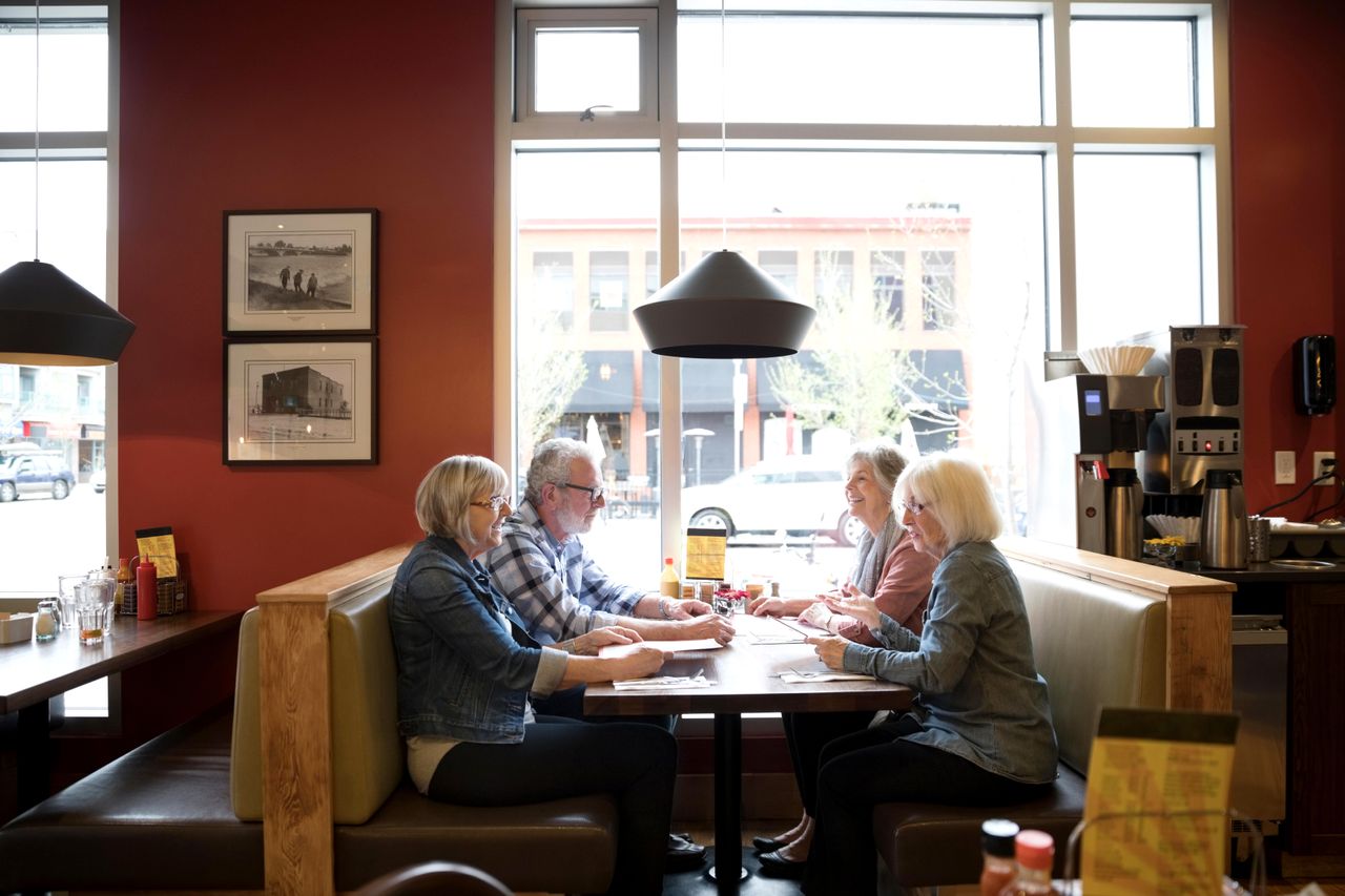 People eating at a diner.