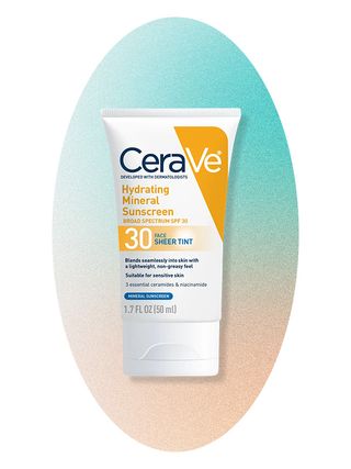 CeraVe Sunscreen on an ombre blue and peach background