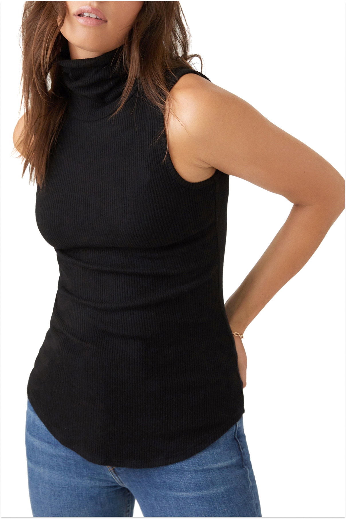 FIFTEEN TWENTY Turtleneck Sleeveless Ribbed Sweater