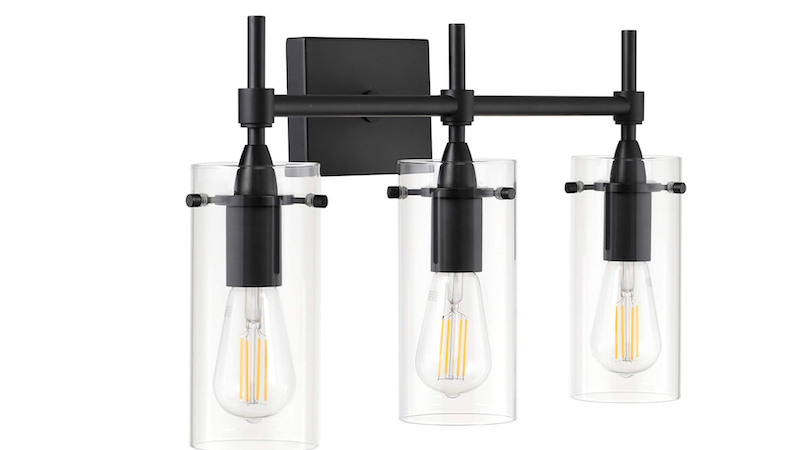 black and glass vanity lighting