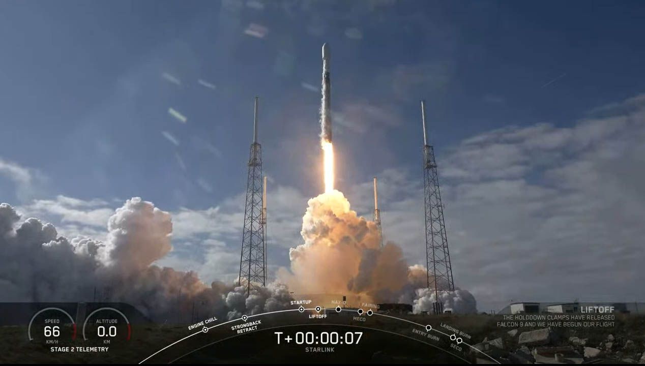A SpaceX Falcon 9 rocket launched 60 new Starlink satellites into orbit from Cape Canaveral Air Force Station, Florida on Feb. 17, 2020.
